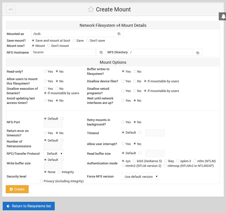 Webmin Disk ve Ağ Dosya Sistemleri